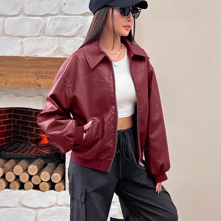 Women's Classic Collar Full Zip Bomber Jacket
