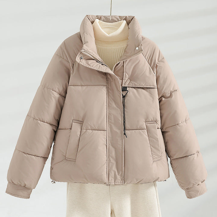 Women's Short Padded Jacket with Boxy Cut and Stand-Up Collar