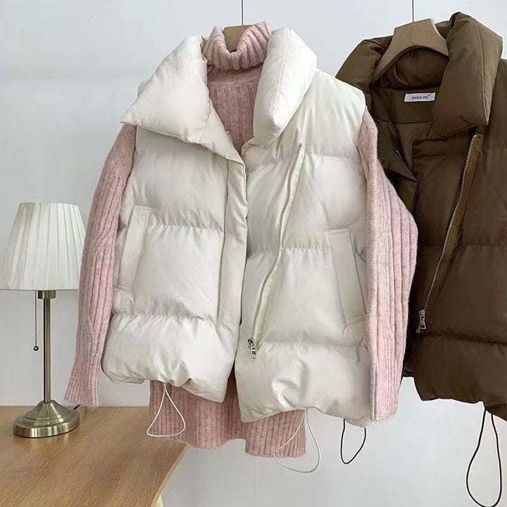 Women's Padded Quilted Vest with Shawl Collar and Drawstring Hem