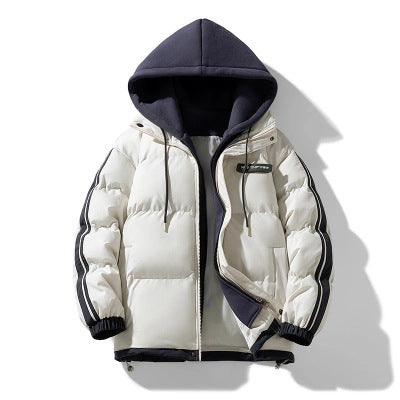 Men's Padded Parka with Hoodie and Dual Zipper Closure
