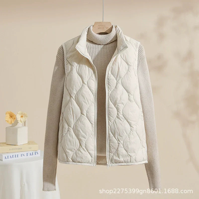 Women's High Collar Padded Vest with Pockets
