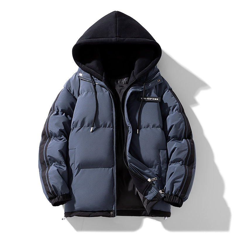 Men's Padded Parka with Hoodie and Dual Zipper Closure