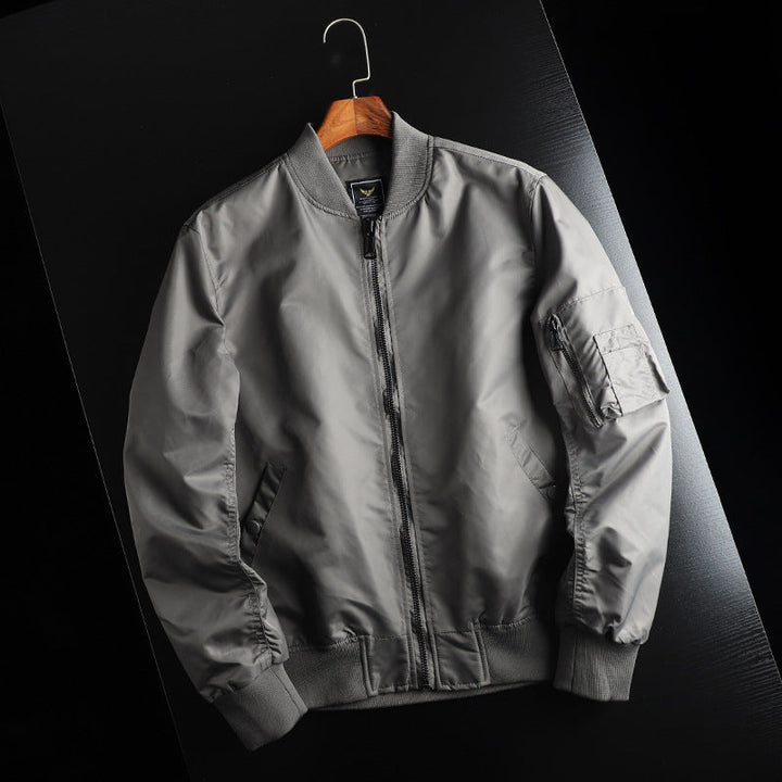 Men's Wind-Resistant Bomber Jacket with Arm Pocket in MA-1 Style