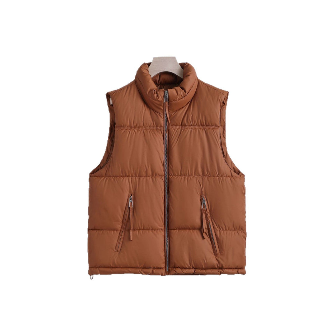 Women's Padded Quilted Vest with Stand Collar and Two-Way Zipper