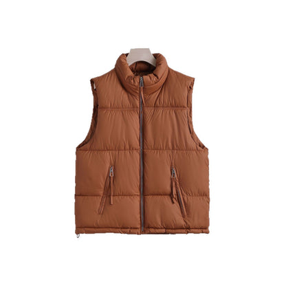 Women's Padded Quilted Vest with Stand Collar and Two-Way Zipper