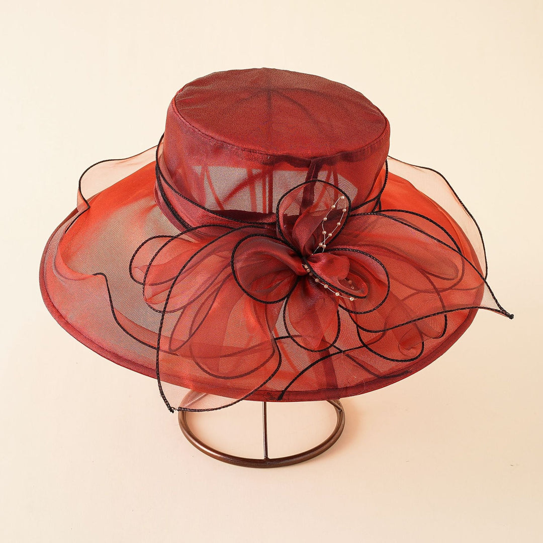 Women's Sun Hat with Mesh Design and Bow Details