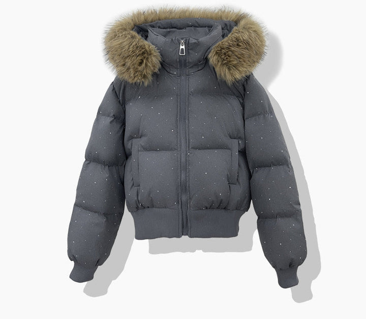 Women's Short Quilted Jacket with Detachable Hood