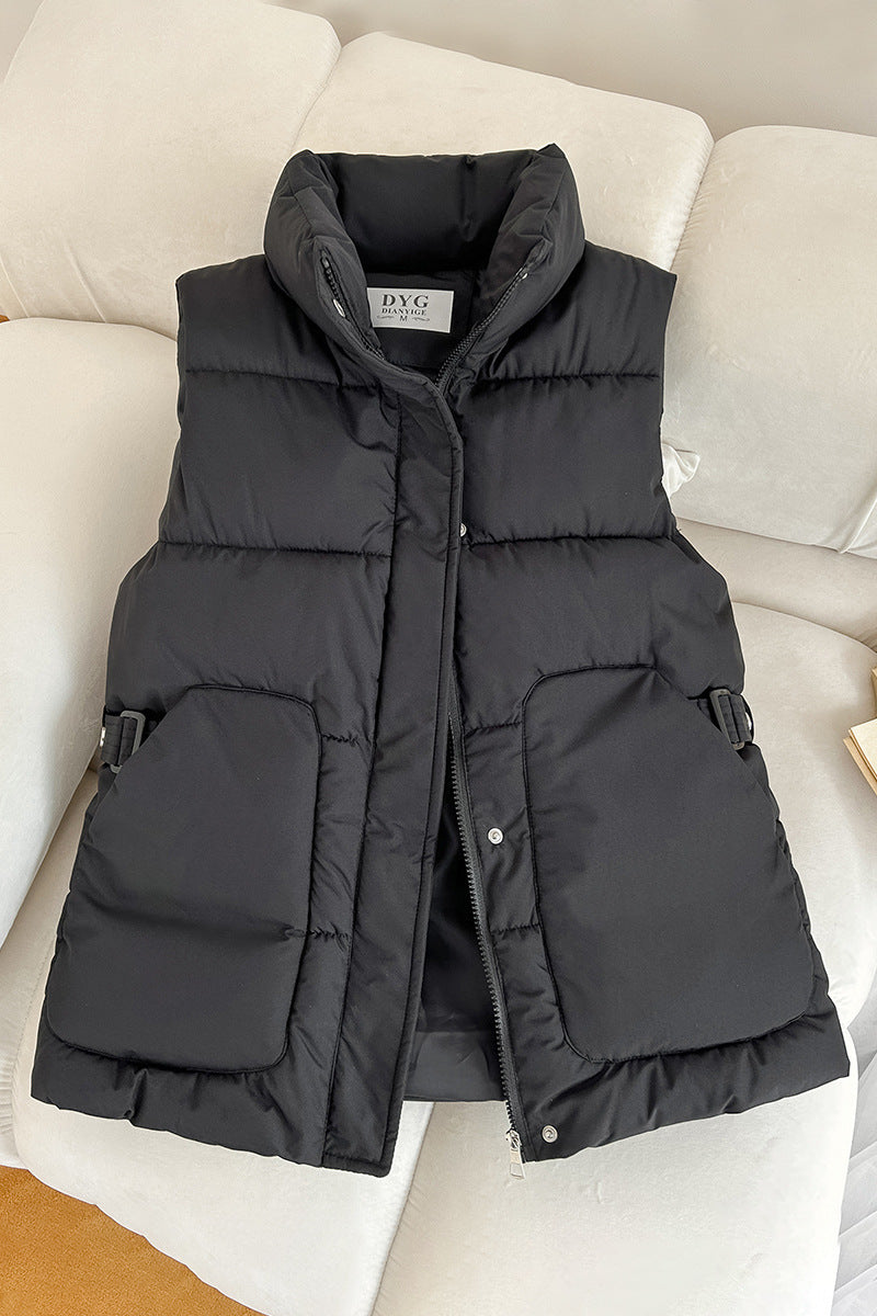 Women's Padded Utility Vest with Stand-Up Collar and Flap Pockets