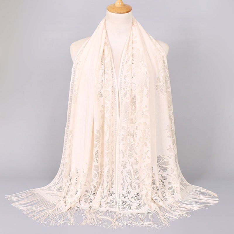 Women's Elegant Lace Scarf with Fringes