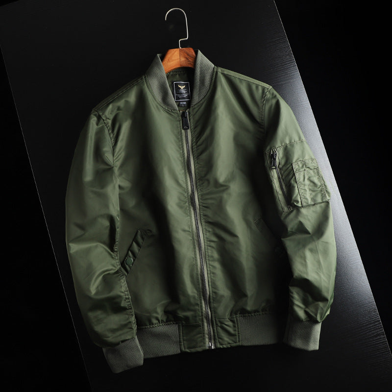 Men's Wind-Resistant Bomber Jacket with Arm Pocket in MA-1 Style