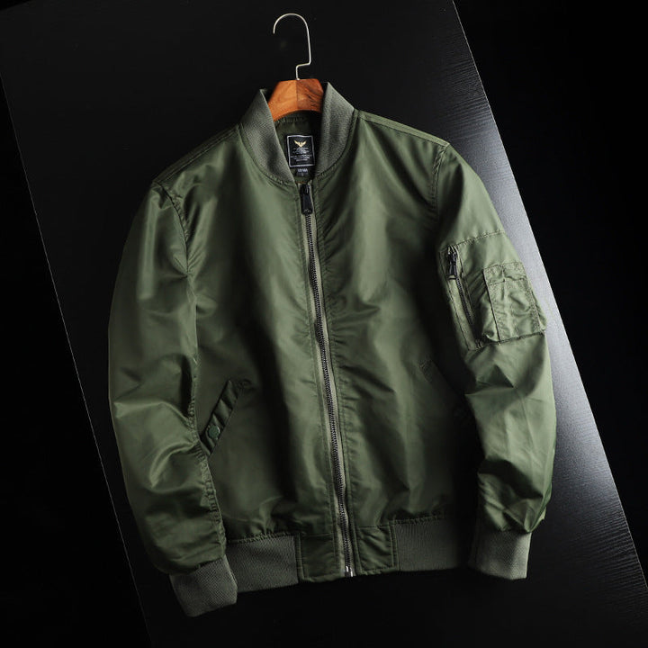Men's Wind-Resistant Bomber Jacket with Arm Pocket in MA-1 Style