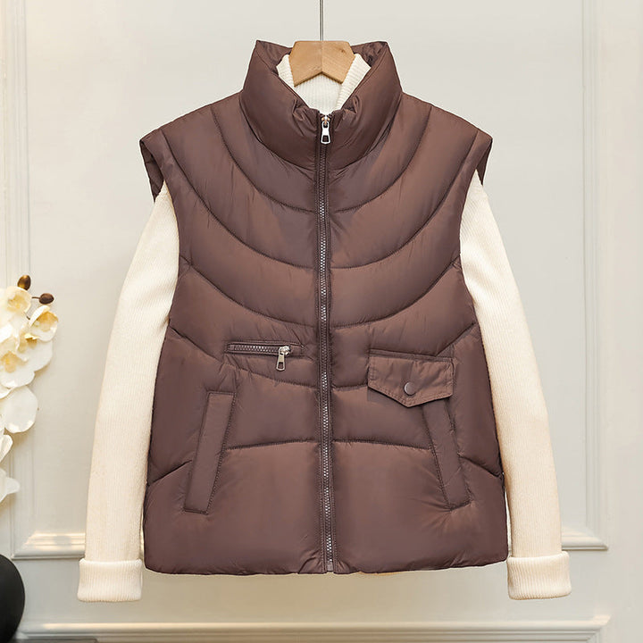 Women's Quilted Thermal Vest with Stand-Up Collar & Pockets