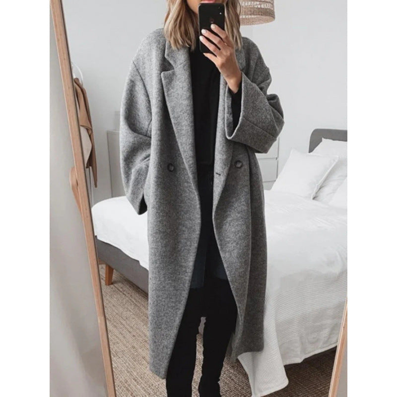 Women's Oversized Lapel Coat with Double-Breasted Closure