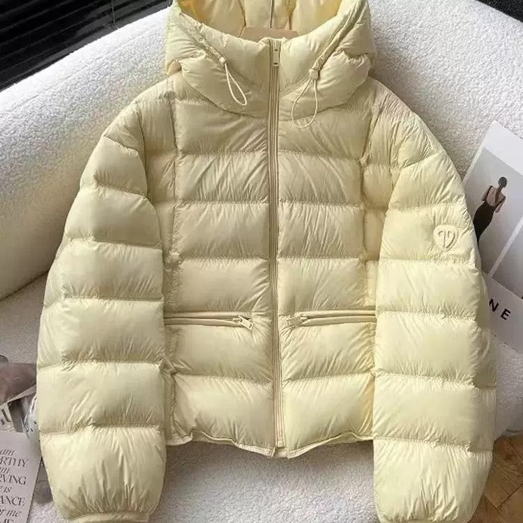Women's Short Thermo Quilted Jacket with Hood and Zipper Pockets