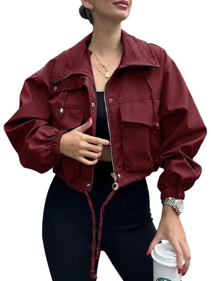 Women's Short Jacket with Drawstring and Elastic Sleeves