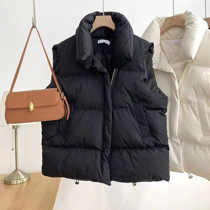 Women's Padded Quilted Vest with Shawl Collar and Drawstring Hem