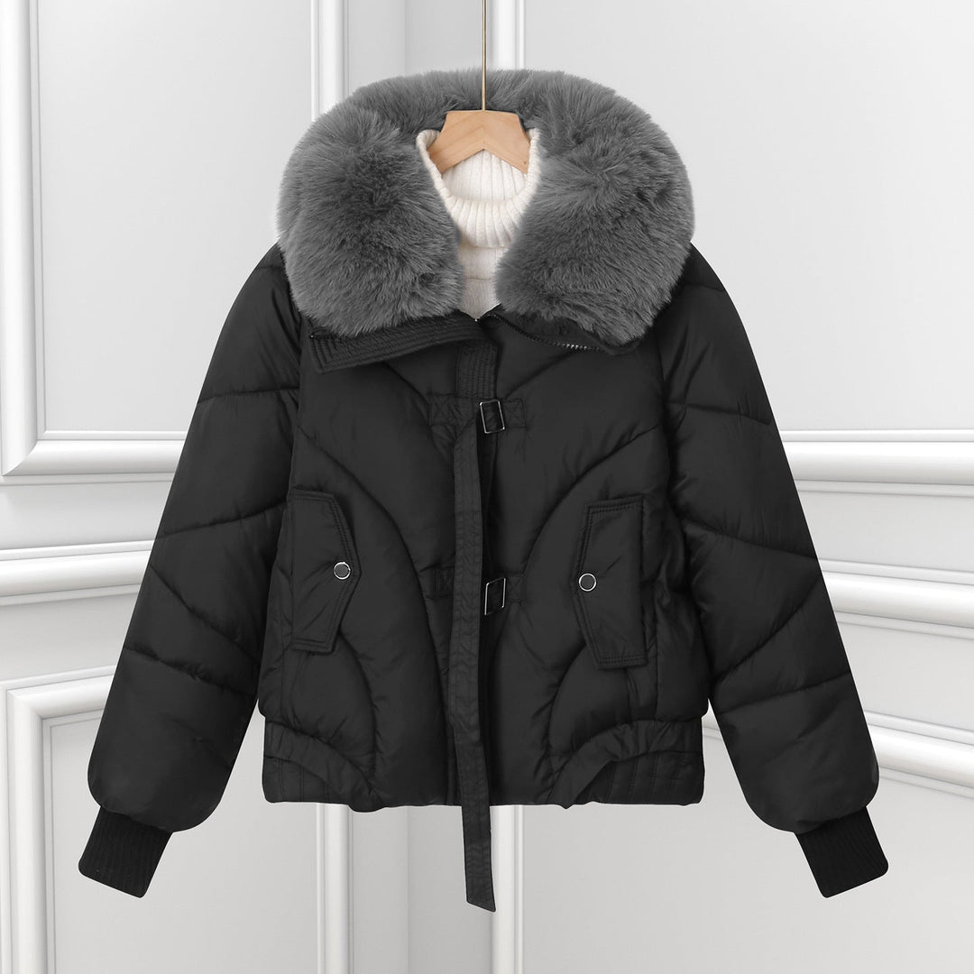 Women's Short Blouson Jacket with Shawl Collar and Drawstring Hem