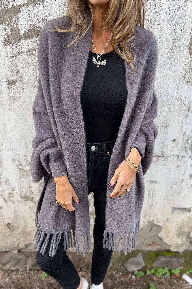 Women's Knit Pattern Fringe Scarf