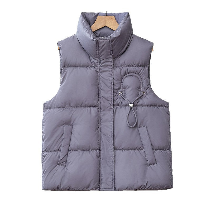 Women's Lightweight Padded Vest with High Collar and Cord Detail