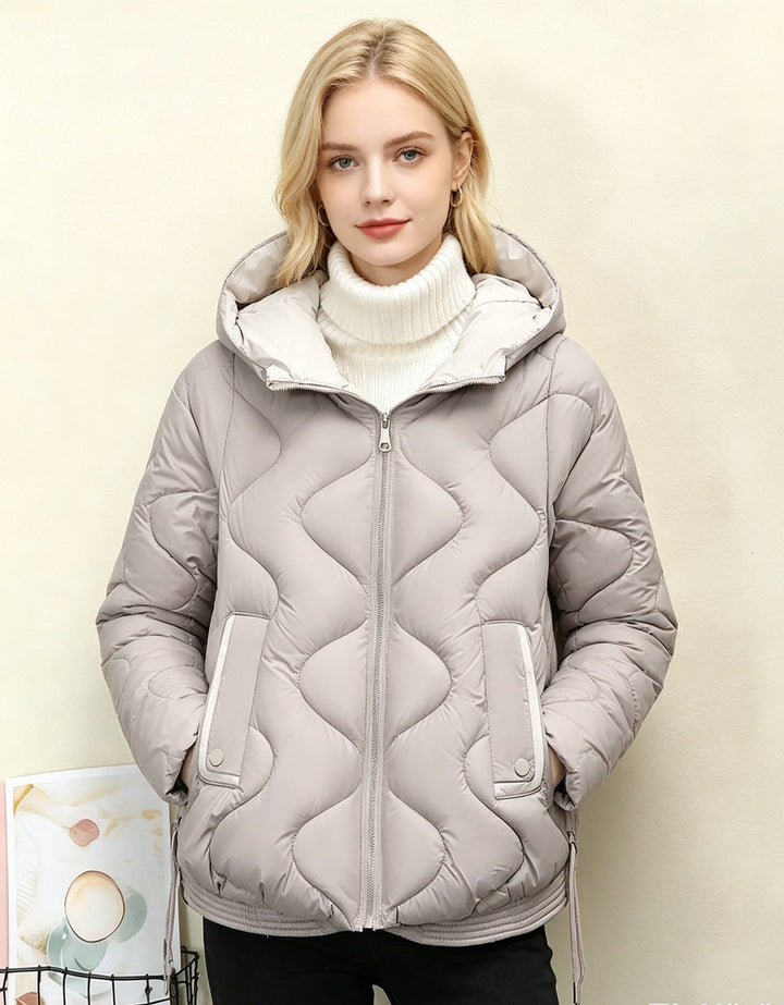 Women's Padded Short Jacket with Heart Quilting and Hood