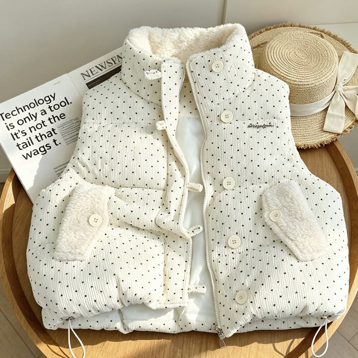 Women's Quilted Padded Vest with Teddy Lining and Drawstring Hem