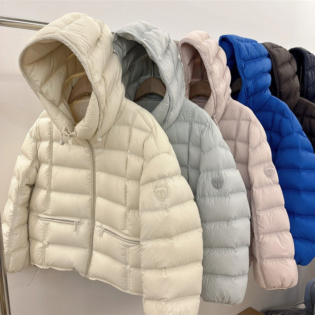 Women's Short Thermo Quilted Jacket with Hood and Zipper Pockets