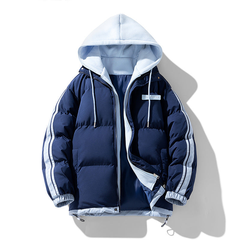 Men's Padded Parka with Hoodie and Dual Zipper Closure