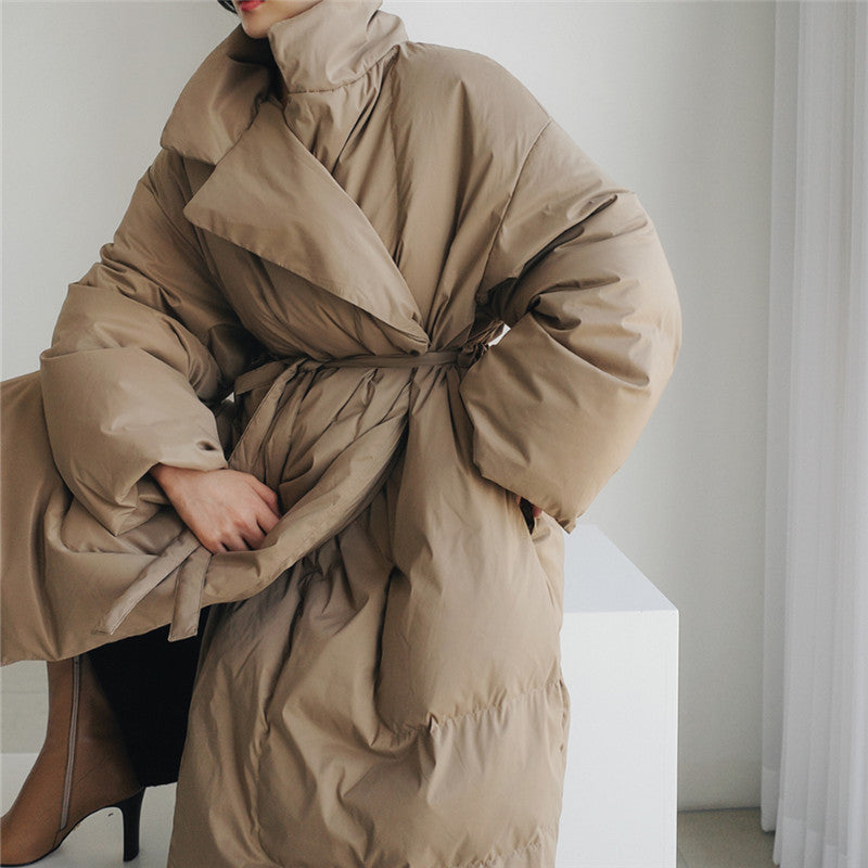 Women's Maxi Quilted Coat with Stand-Up Collar and Windproof Padding