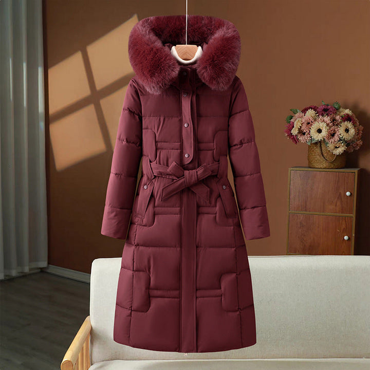 Women's Quilted Winter Coat with Removable Faux Fur Collar
