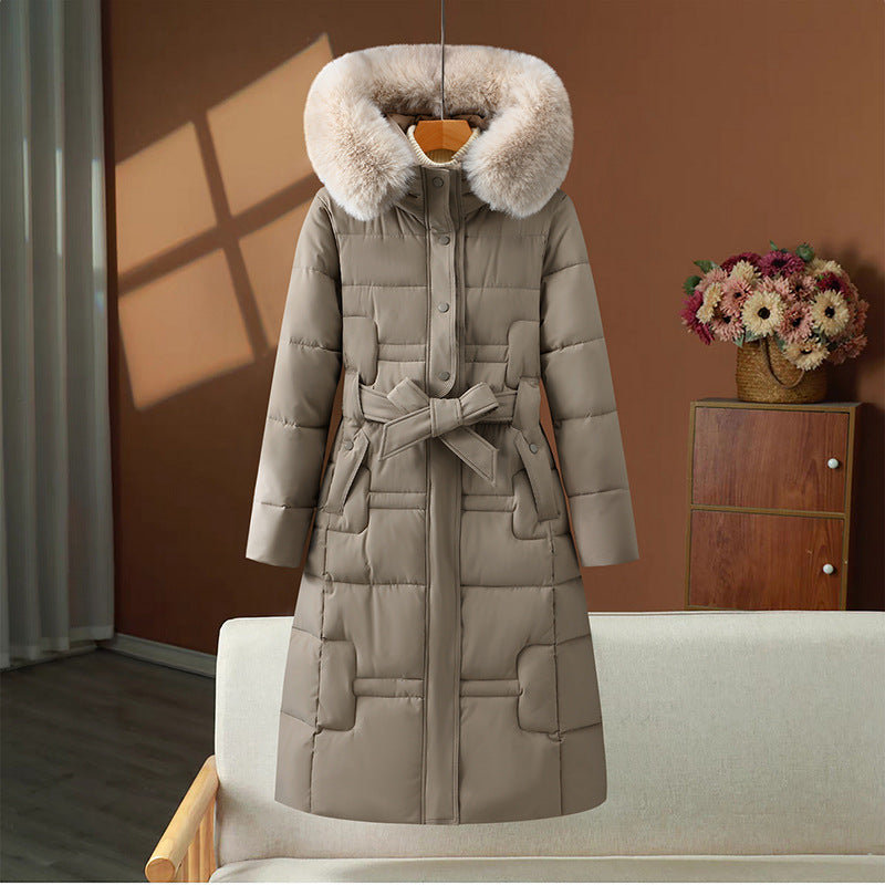 Women's Quilted Winter Coat with Removable Faux Fur Collar