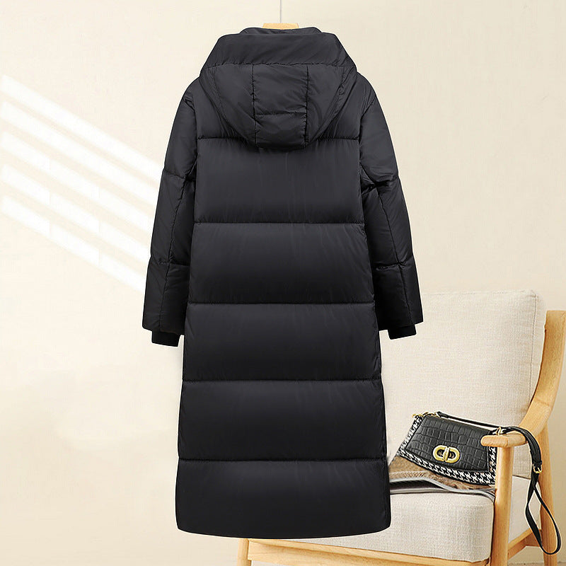 Women's Long Quilted Thermal Parka with Hood and Ribbed Cuffs