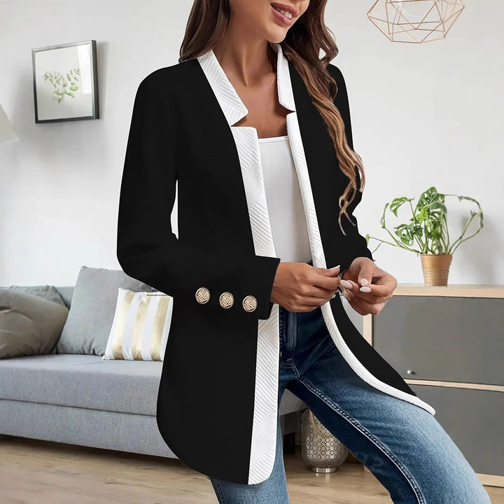 Women's Fitted Blazer Jacket with Contrast Collar