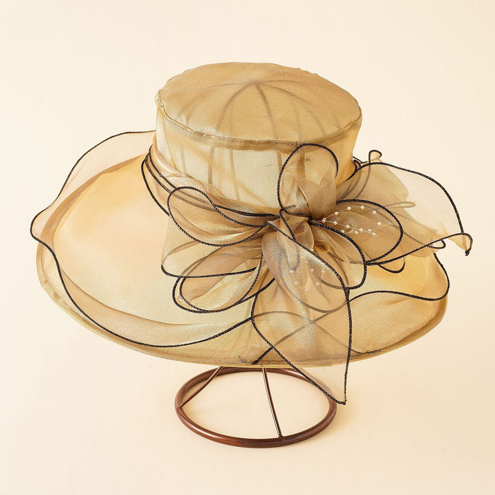 Women's Sun Hat with Mesh Design and Bow Details