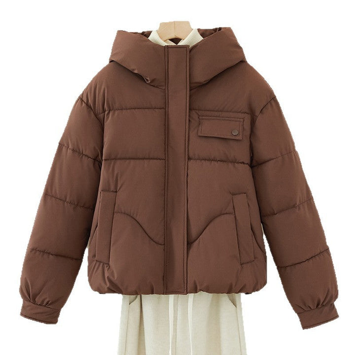 Women's Short Padded Hooded Jacket with Hidden Zipper