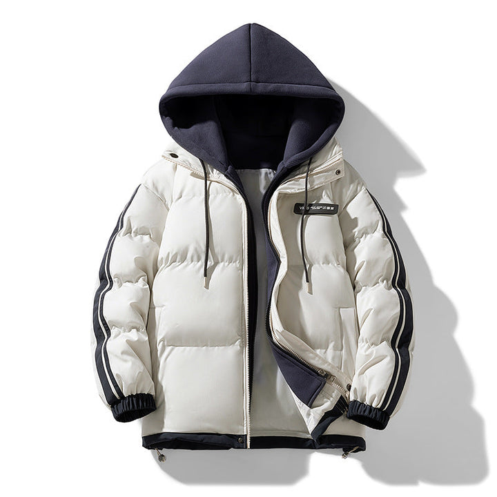 Men's Padded Parka with Hoodie and Dual Zipper Closure