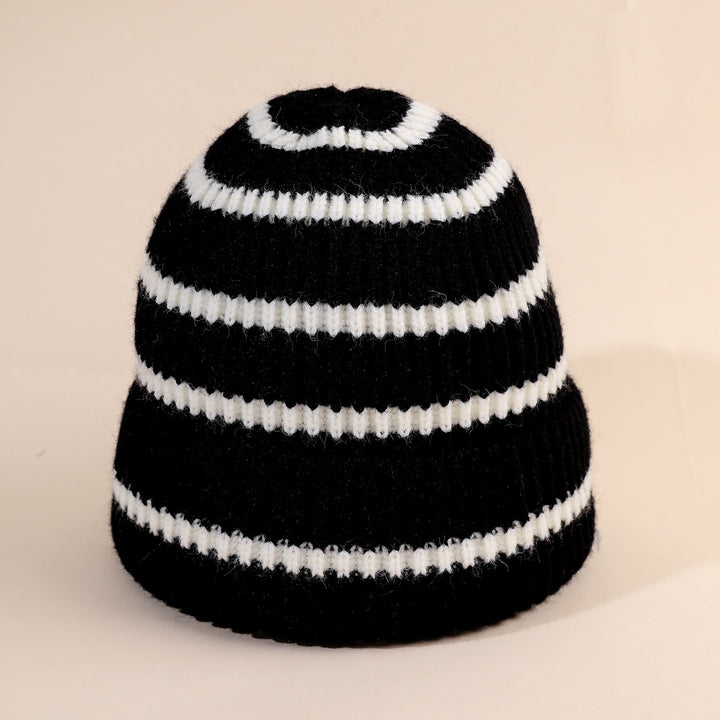 Women's Striped Beanie Hat with Cozy Lining