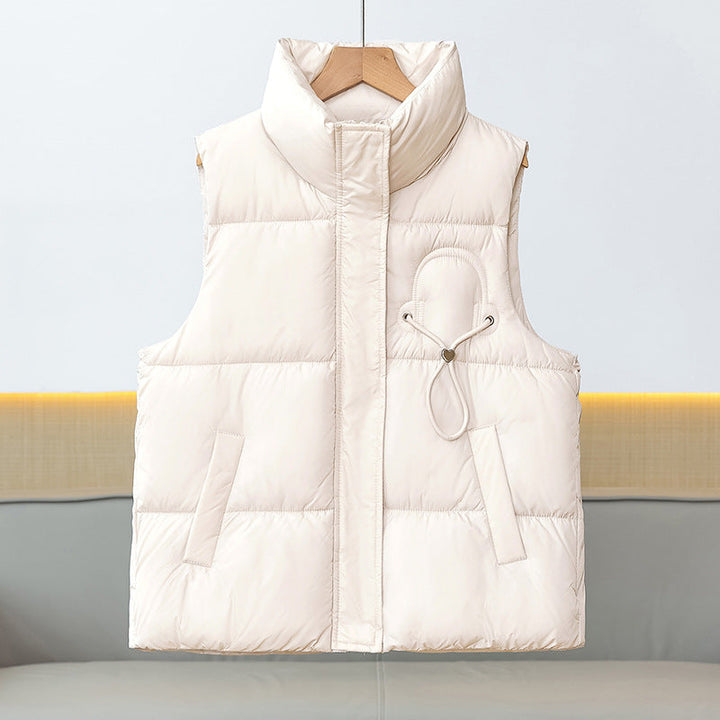 Women's Lightweight Padded Vest with High Collar and Cord Detail