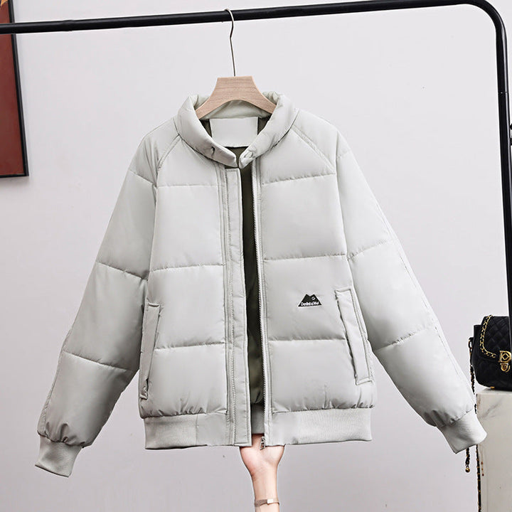 Women's Short Quilted Jacket with High Stand Collar