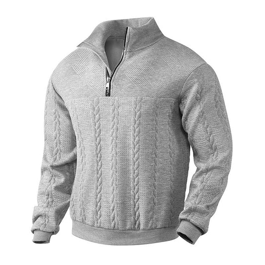 Men's Wool Blend Quarter-Zip Sweater with Cable Knit Texture