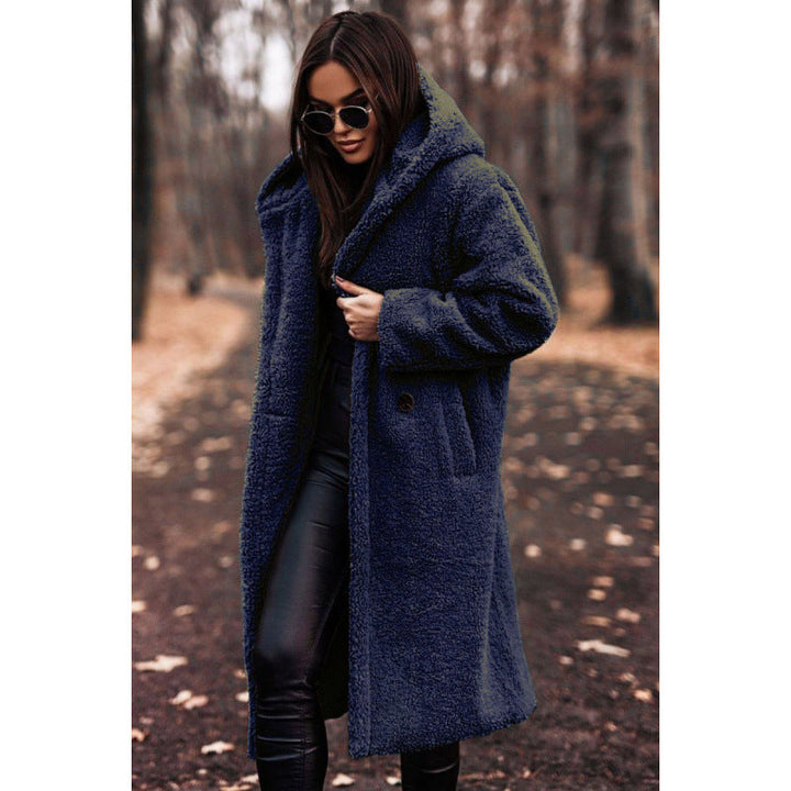 Women's Hooded Teddy Coat with Oversized Buttons