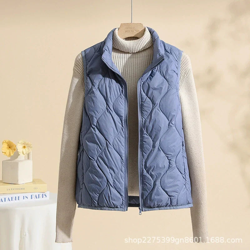 Women's High Collar Padded Vest with Pockets