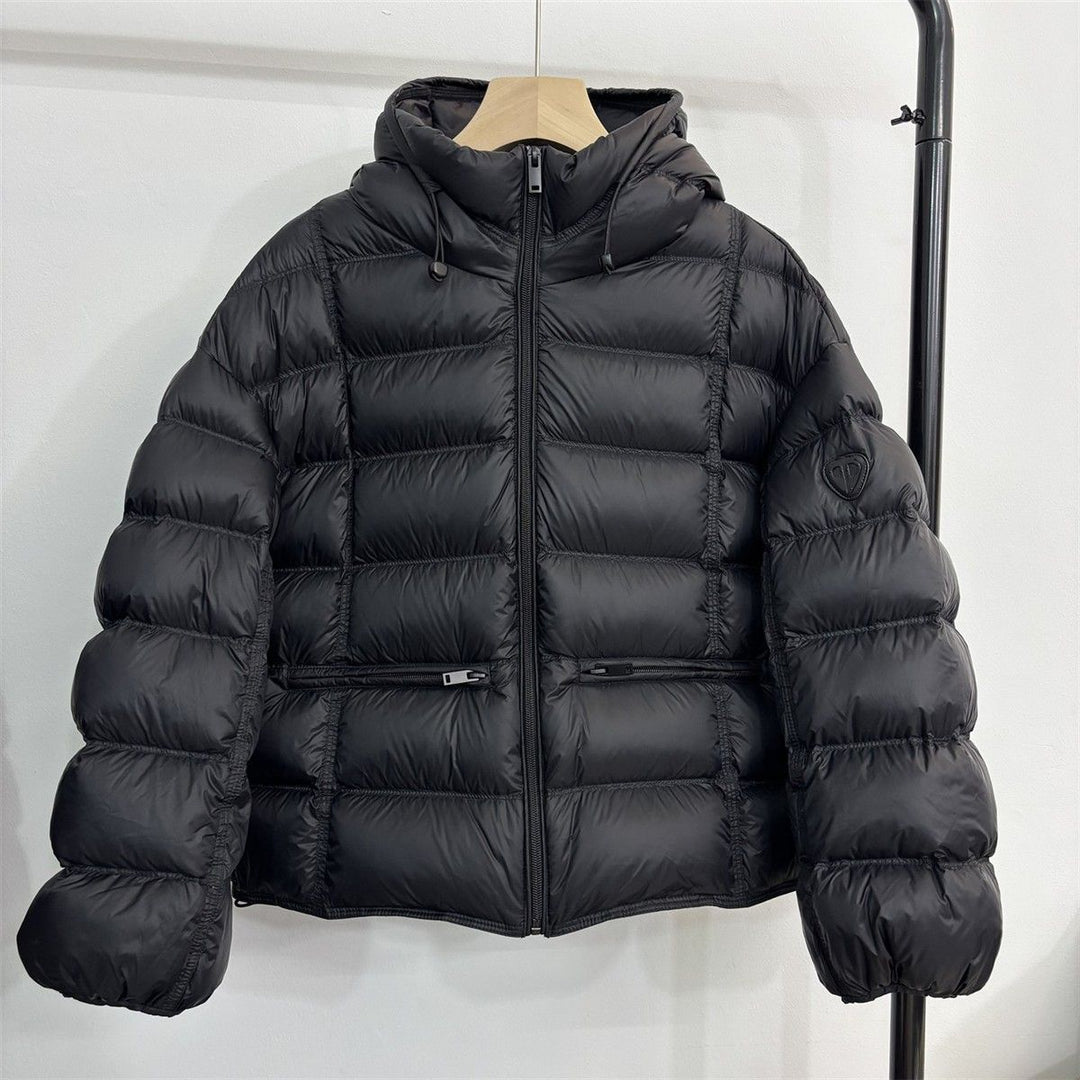 Women's Short Thermo Quilted Jacket with Hood and Zipper Pockets