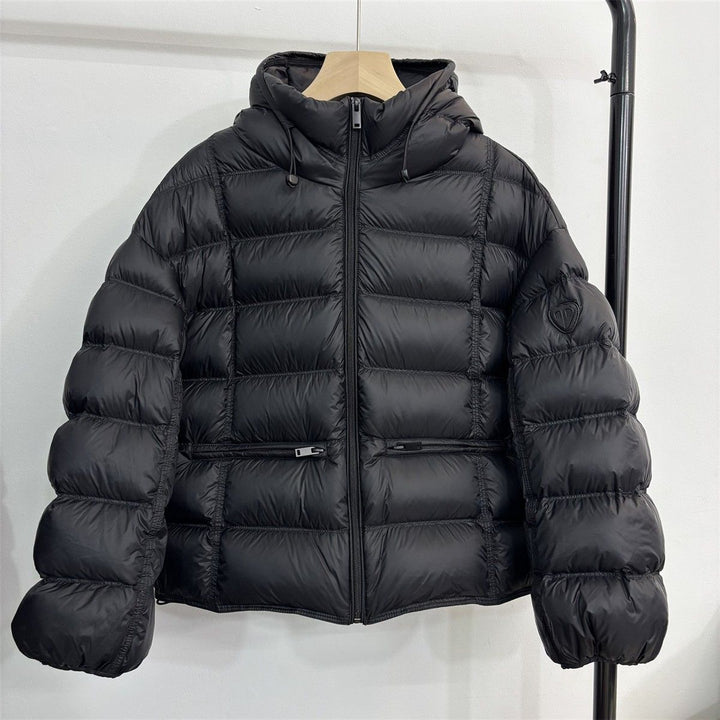 Women's Short Thermo Quilted Jacket with Hood and Zipper Pockets