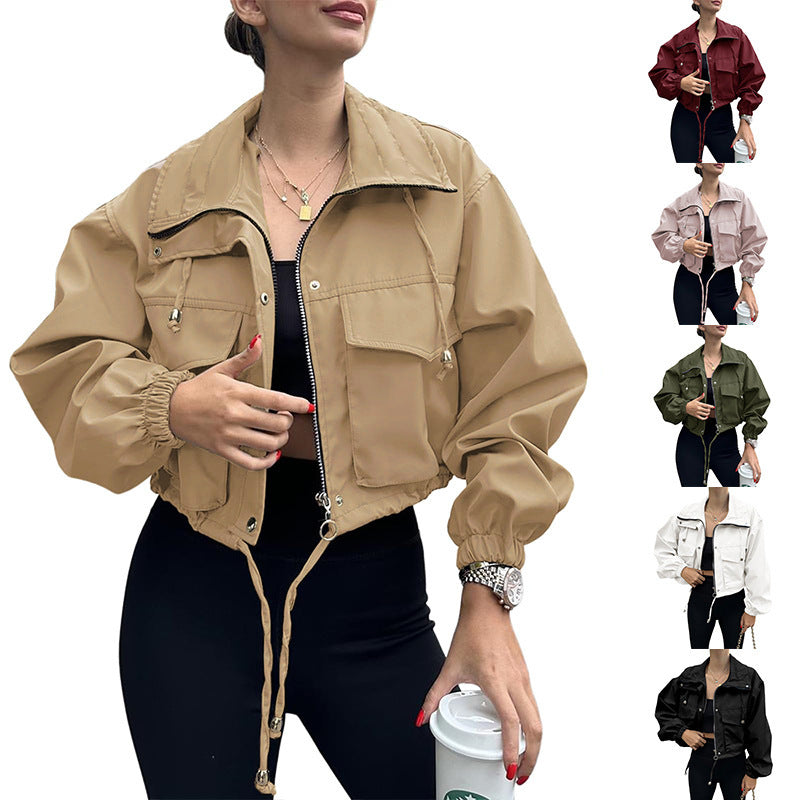 Women's Short Jacket with Drawstring and Elastic Sleeves