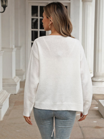 Damen-Cardigan aus Plüsch mit Hirschmotiv, Bindeband und legerem Strickstil
