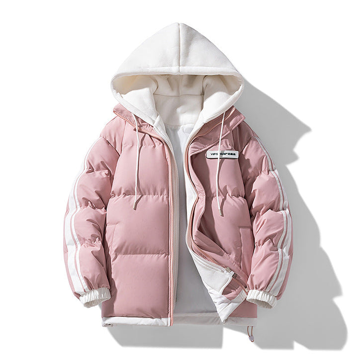 Men's Padded Parka with Hoodie and Dual Zipper Closure