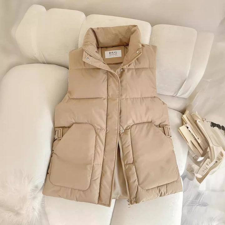 Women's Padded Utility Vest with Stand-Up Collar and Flap Pockets