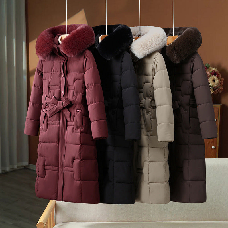 Women's Quilted Winter Coat with Removable Faux Fur Collar