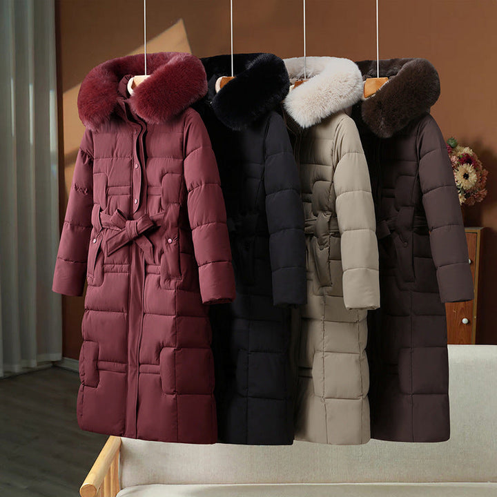 Women's Quilted Winter Coat with Removable Faux Fur Collar