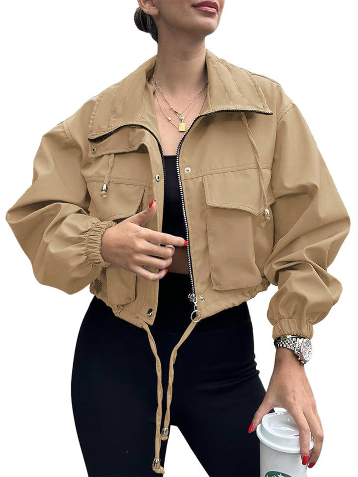 Women's Short Jacket with Drawstring and Elastic Sleeves